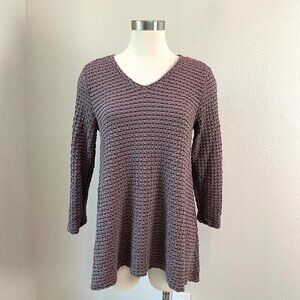 Habitat Womens Small Brown Textured Tunic Top Long Sleeve V Neck Shirt Stretch